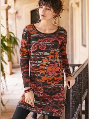 Peruvian Connection Pasticcio Pima Cotton Tunic Dress Jacquard Knit Women’s S